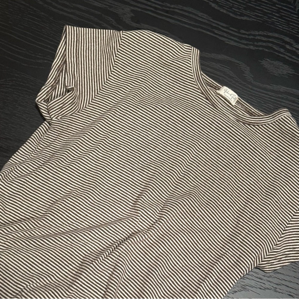Brandy Melville J Galt Striped Short Sleeve Tee in Cream & Brown